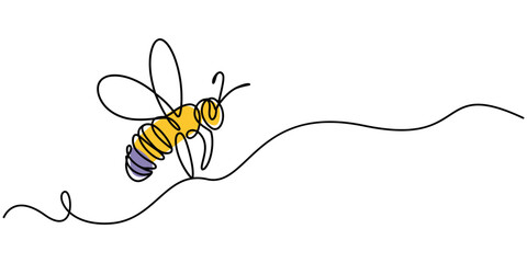 Honey bee continuous one line drawing. Bee single line art. single line drawing of a flying bee. Hand drawn doodle illustration of insect, Bee continuous One Line Drawing Illustrations Vectors, Bee.