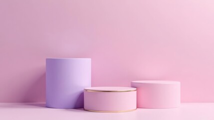 Pastel Pink and Lavender Cylindrical Display Platforms on a Soft Pink Background
