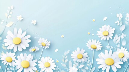 Obraz premium A collection of paper daisies on a blue background.