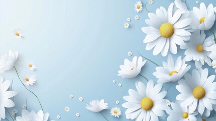 A collection of paper daisies on a blue background.