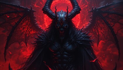 Dark, demonic figure with elaborate horns and wings.