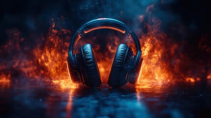 Headphones in fiery ambiance