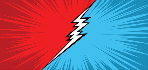 Blank comic cartoon versus background of rays arranged in a circle. Illustration of a flash or glare. Concentration in the center of the composition. For various graphic designs. Vector illustration