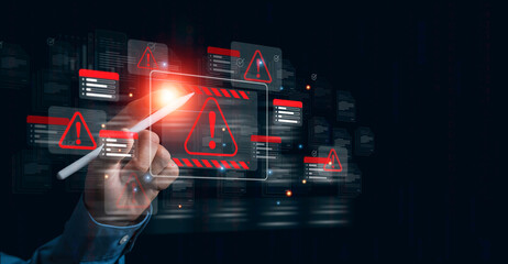 Warning signs of digital error alerts. Viruses, fraud or data breaches. Illegal connections and...