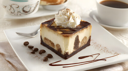 Delicious Espresso Infused Cheesecake with Swirled Chocolate and Mascarpone on Elegant Plate