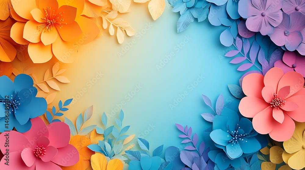 Aufkleber floral frame of vivid colors: an artistic composition showcasing an array of vibrantly colored paper