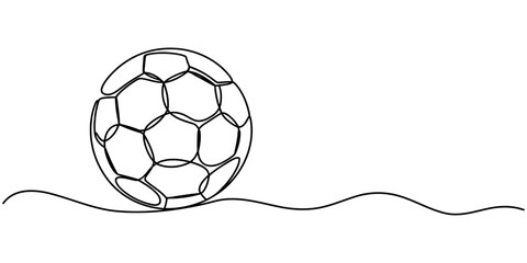 Football ball one line art. Continuous line drawing of soccer ball, sport, running, ball sports, activity, athlete, game, training, goal, play, Soccer Ball in a continuous one line art illustration