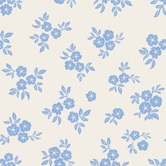 Spaced Ditsy Floral Seamless Vector Pattern Pastel Blue and Cream White fabric print, scrapbooking