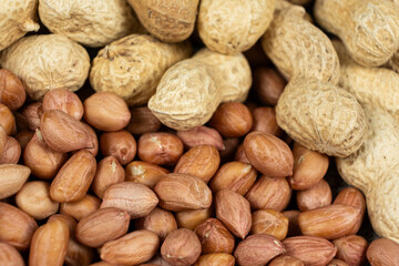 Shelled and Unshelled Peanuts Close-Up
