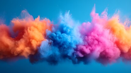 Fototapeta premium Abstract cloud of vibrant colors exploding against a sky blue background in a dynamic display of art and energy