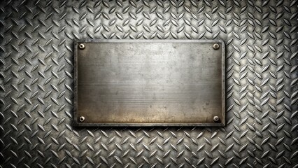 Rustic Metal Plate Affixed to a Diamond Plate Background, Ideal for Industrial Designs and Textures