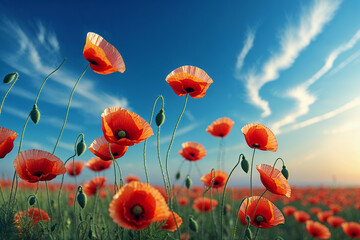 Obraz premium poppy field with blue sky