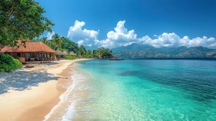 Fototapeta premium Tropical Beach Paradise: Idyllic Island Getaway with Crystal Clear Waters