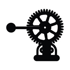 Obraz premium Hand Crank Mechanism Silhouette with Rotating Gears