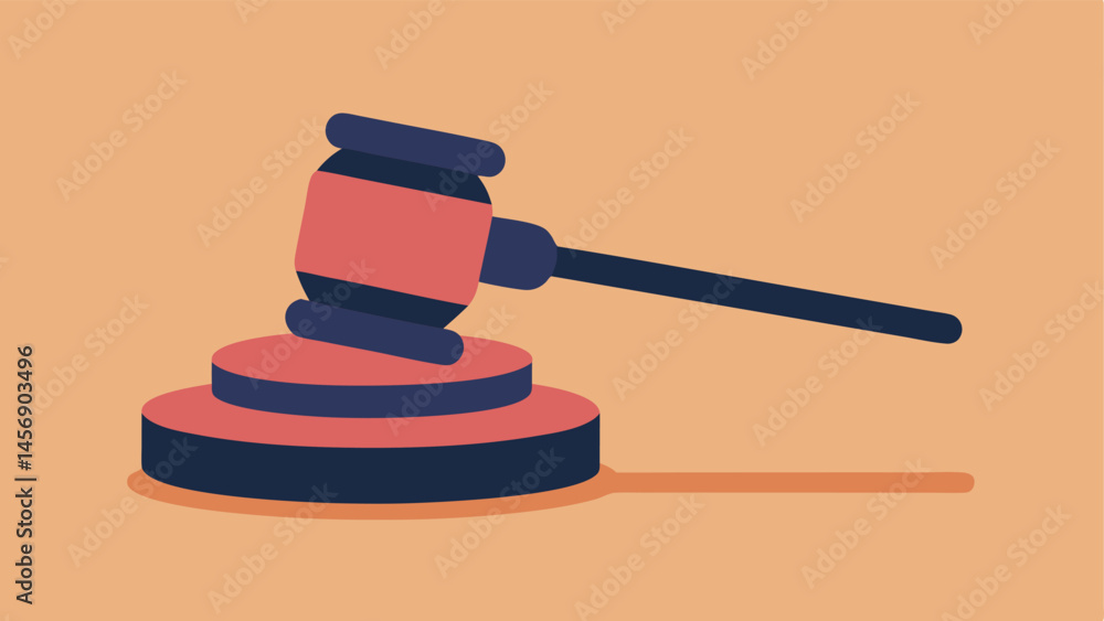 Poster gavel and block a minimalistic design featuring a gavel about to hit a simple round sound block set 