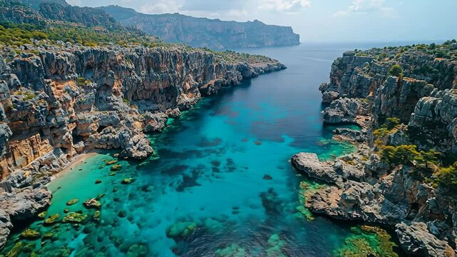 Stunning coastal scenery with turquoise water, dramatic cliffs, and hidden coves