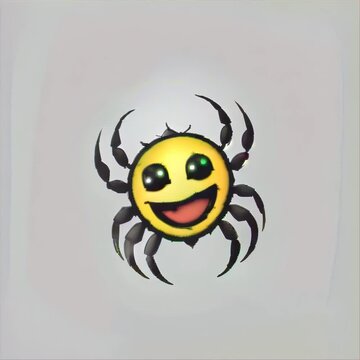 Funny Cartoon Spider Emoji with Happy Face &ndash; Isolated on White Background