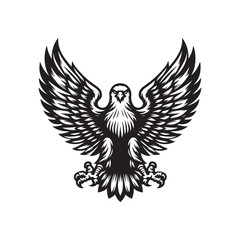 Obraz premium Black and white Flying Eagle Mascot Logo vector illustration isolated on a white background