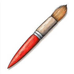 Red Paintbrush Illustration with Natural Bristles on White Background