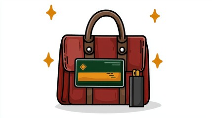 Red Leather Handbag with Credit Card and USB Drive Pixel Art Illustration