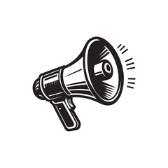 Hand-drawn black and white vintage style Megaphone vector illustration isolated on a white background