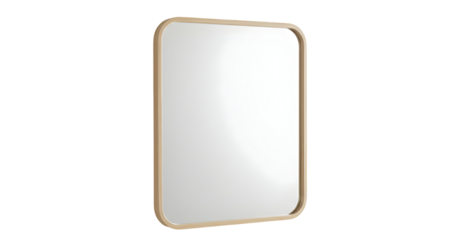 Light beige wood framed rectangular wall mirror