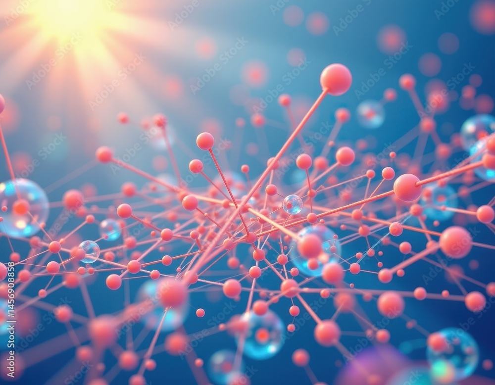 Poster create an abstract digital illustration featuring a 3d rendering of a neural network or modern molec