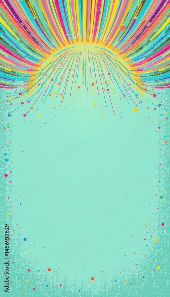 Poster create a colorful abstract artwork featuring radial graphics on a mint green background, under shimm