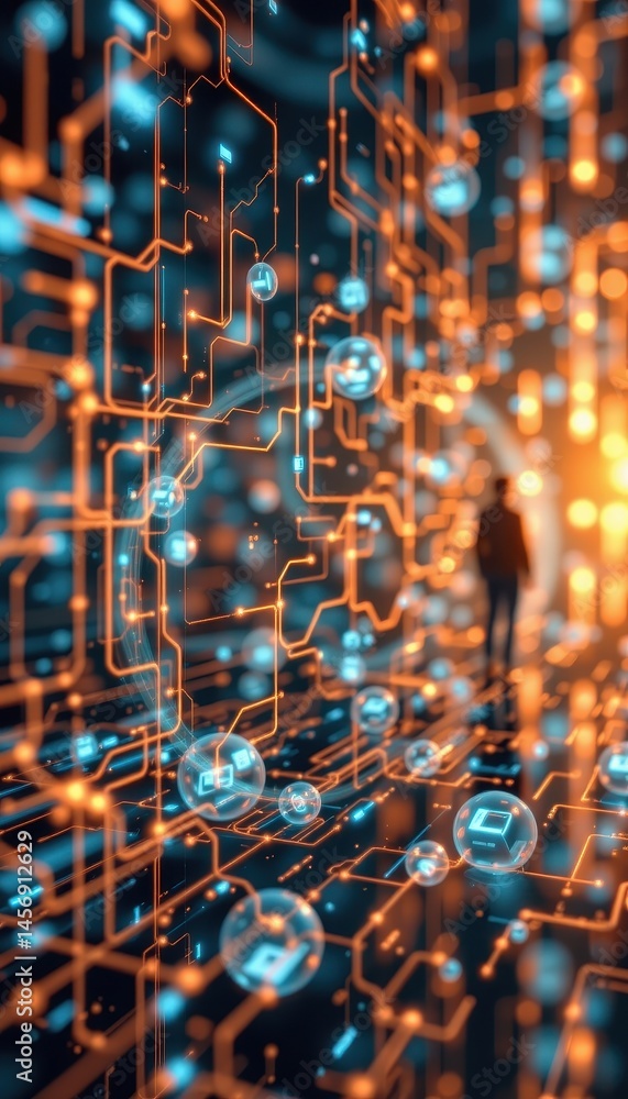 Fototapete create an abstract digital technology background with a network connection structure and 3d rendering