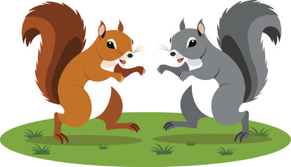 Playful Cartoon Squirrels on a Meadow