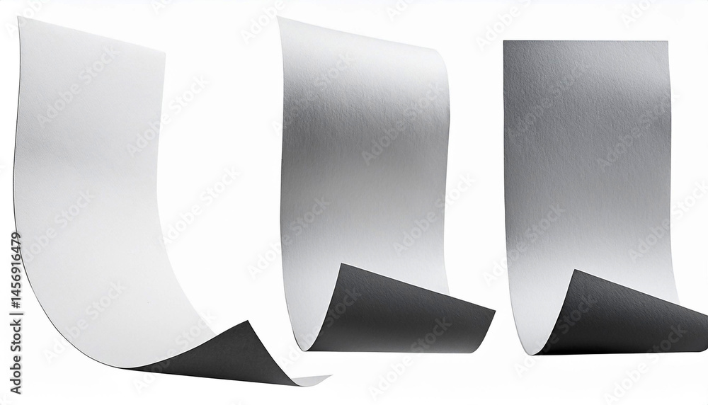 Poster blank paper sheets with curled edges for mockups and design