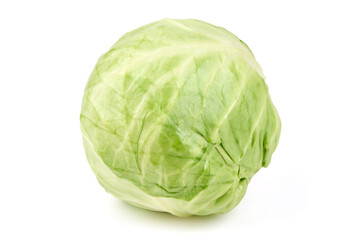 Obraz premium Fresh green cabbage head isolated on white background