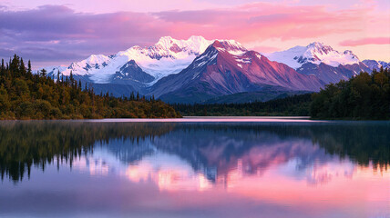 Fototapeta premium Stunning mountain landscape with reflection on calm lake 