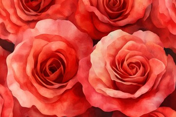 Obraz premium Watercolor painting featuring vibrant red roses, creating a romantic and elegant floral background