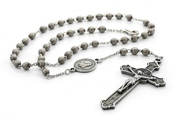Rosary cathloic cross isolated on white background