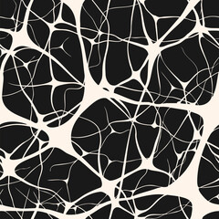 Vector abstract seamless pattern with neurons, brain nerve cells, organic shapes. Simple illustration of neural network, net, bionics. Modern black and white background. Repeat design for print, decor