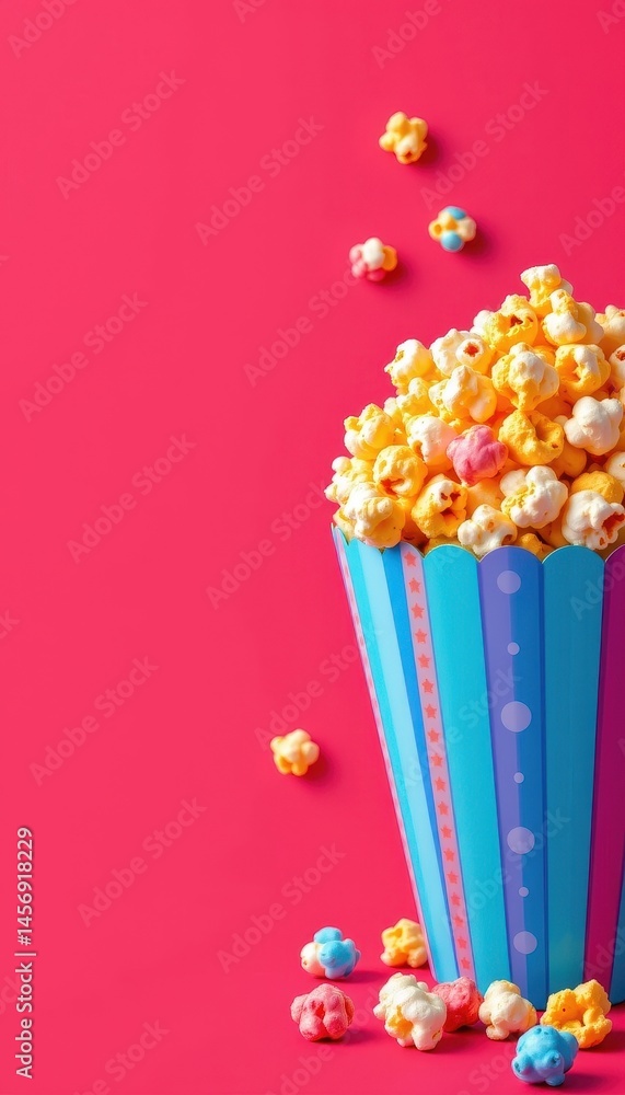 Aufkleber create a vibrant and eye catching illustration featuring colorful popcorn on the right side of the i