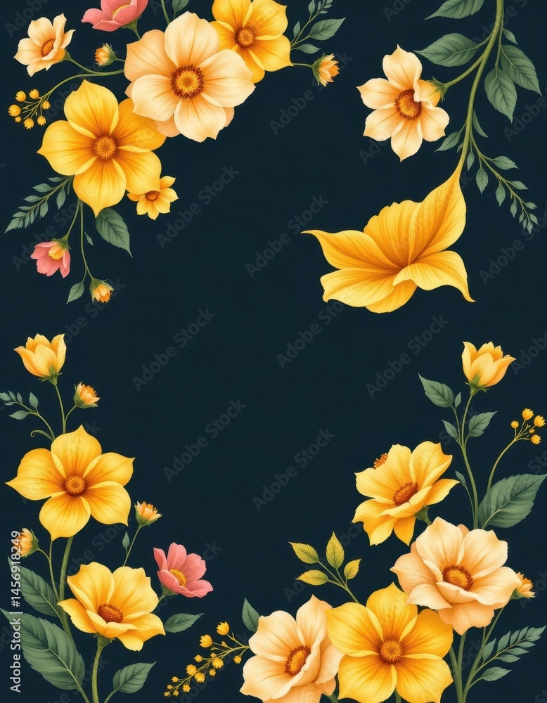 Poster create a beautiful spring floral design for a greeting card with a floral background and pattern of 