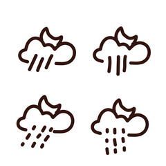 Night Rain Weather Icons Set – Minimalist Line Style