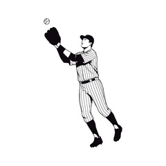 Dynamic Baseball Player Catching Ball in Mid-Action.
