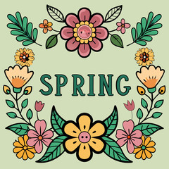 Elegant Vector Border with Symmetrical Spring Flowers