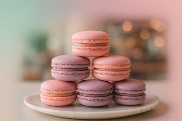 Obraz premium Colorful Pastel Macarons with professional background