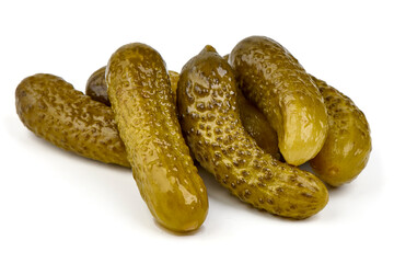 Pickles. Preserved cucumbers, marinated gherkin, isolated on white background.