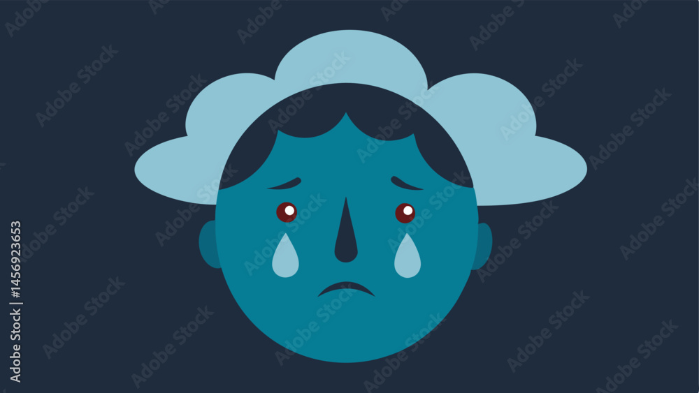 Poster crying face a closeup of a face with tears streaming down with dark clouds looming above to symboliz