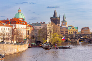 Charles Bridge and Vltava River in Prague Czech Republic
