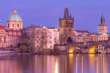 Charles Bridge at Dusk in Prague Czech Republic