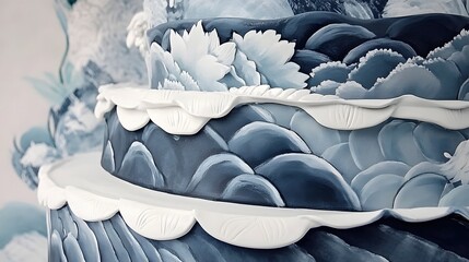 Fototapeta premium Elegant Blue Floral Wedding Cake Detail Closeup