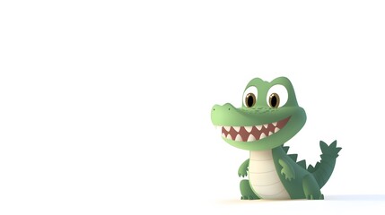 Fototapeta premium Cute, cartoonish crocodile character, cheerful expression.