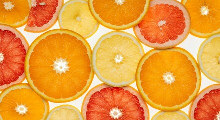 Citrus fruit slices background orange grapefruit lemon