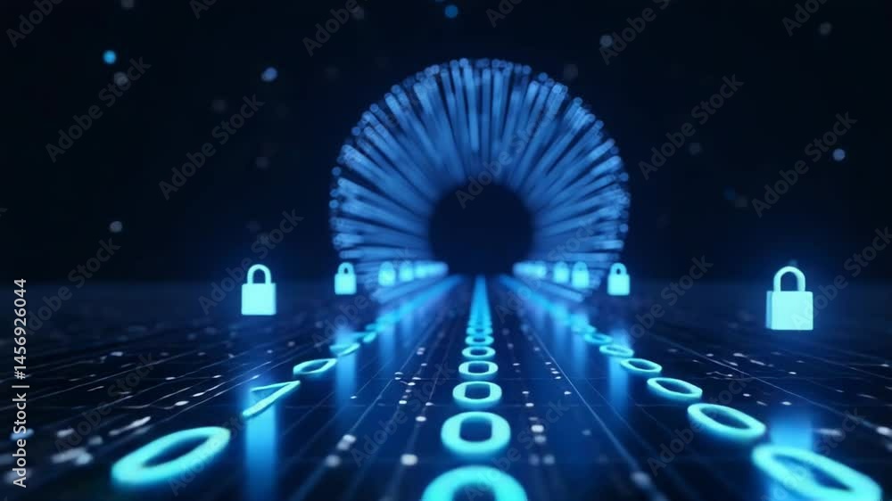 Poster encrypted information flow through secure network tunnel — great for software branding, vpn advertis
